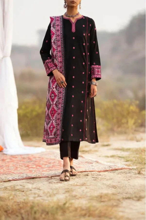 Black Three-Piece Khaddar