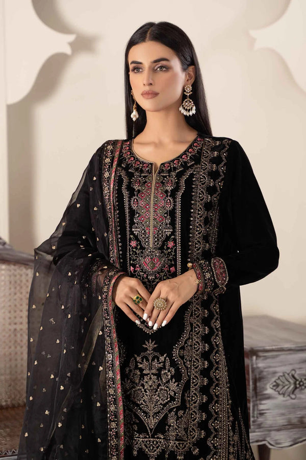 3-Pc Embroidered Black Suit