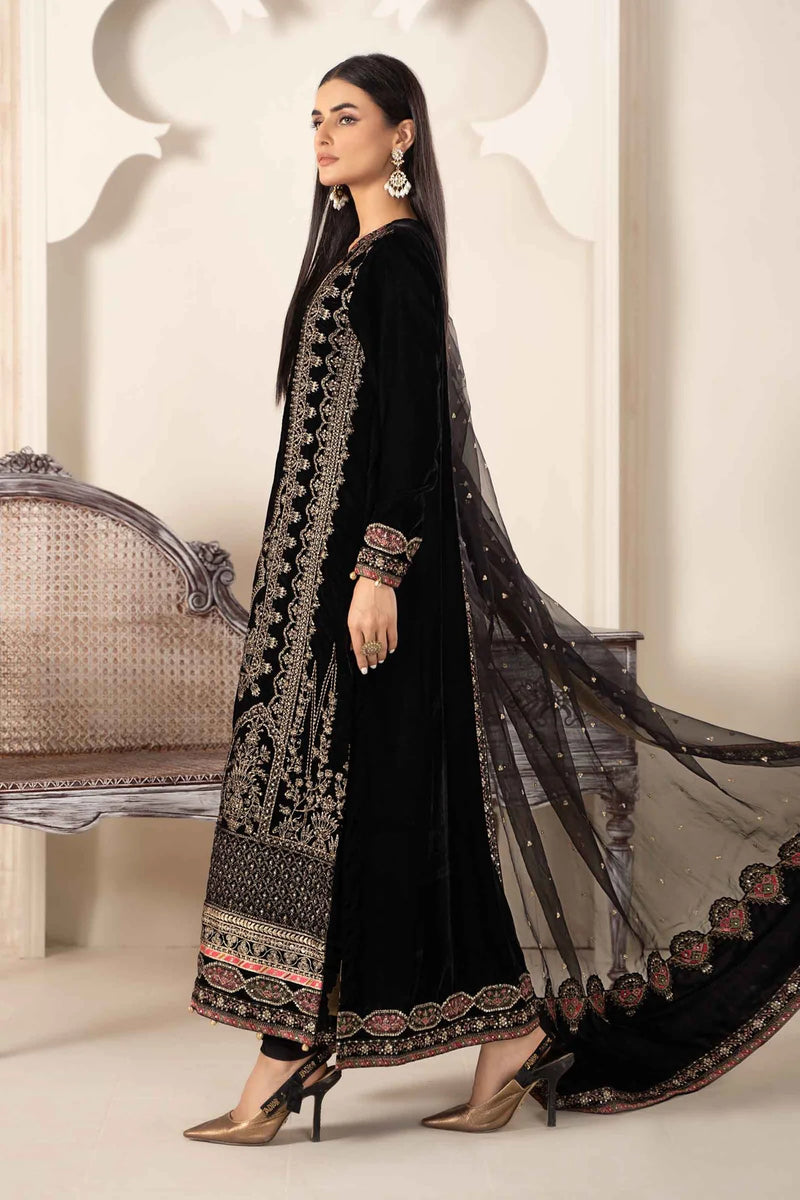 3-Pc Embroidered Black Suit