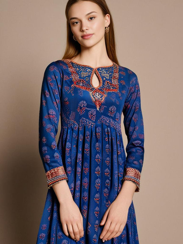 Blue Embroidered Three-Piece Article